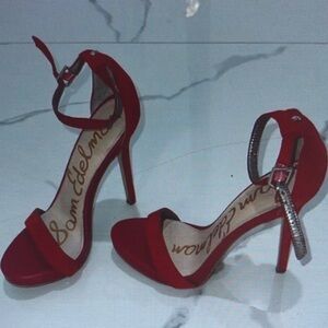 Red Suede Ankle-Strap Stilettos